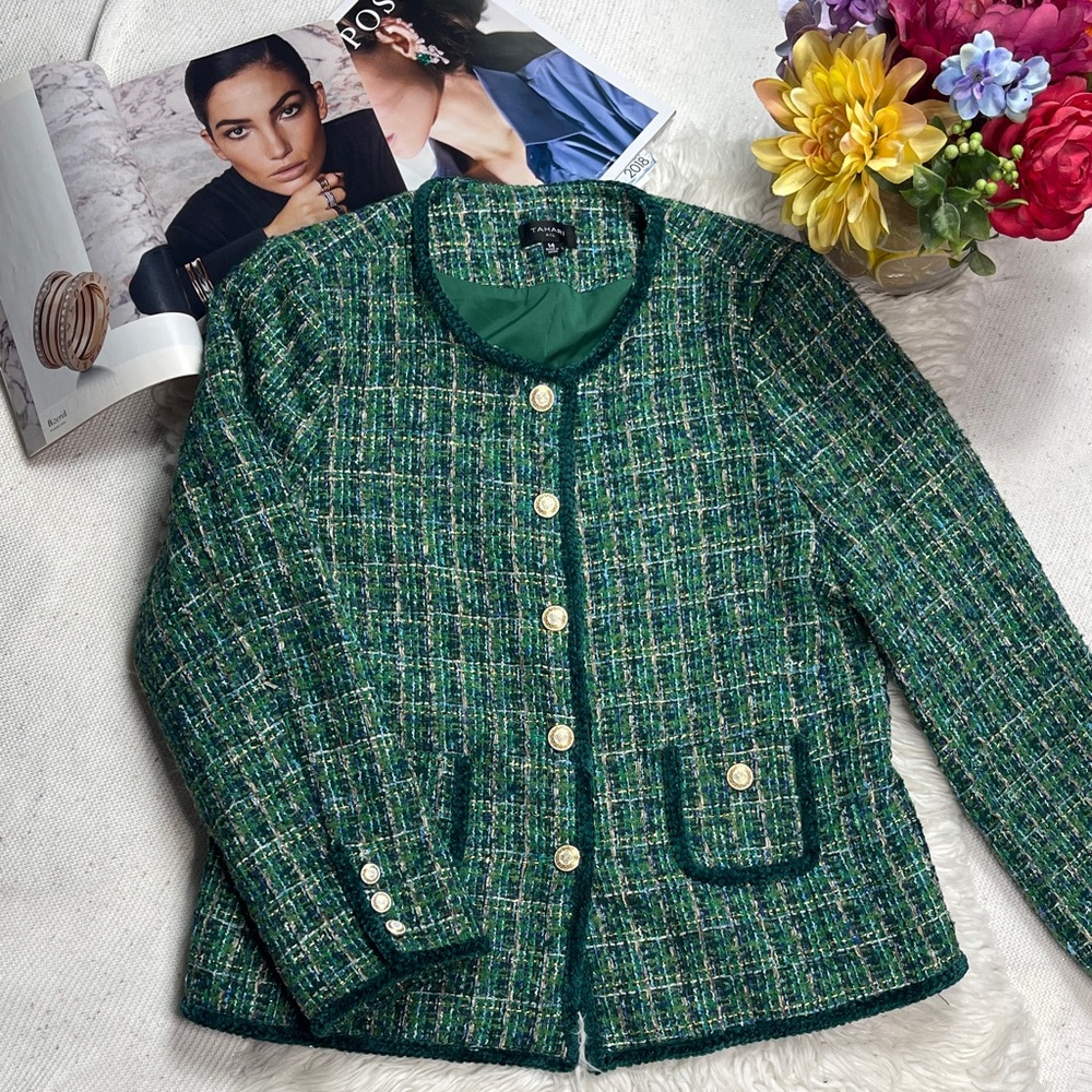 NEW TAHARI ASL Classic Tweed Jacket - Green - Picture 6 of 16